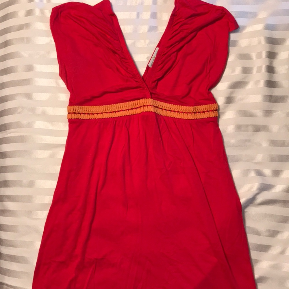 V-neck coral dress mid length